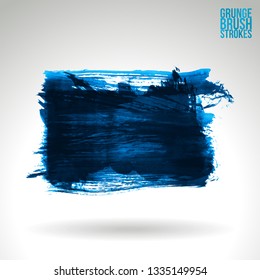 Blue brush stroke and texture. Grunge vector abstract hand - painted element. Underline and border design.