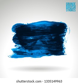 Blue brush stroke and texture. Grunge vector abstract hand - painted element. Underline and border design.