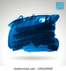 Blue brush stroke and texture. Grunge vector abstract hand - painted element. Underline and border design.