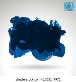 Blue brush stroke and texture. Grunge vector abstract hand - painted element. Underline and border design.