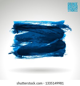 Blue brush stroke and texture. Grunge vector abstract hand - painted element. Underline and border design.