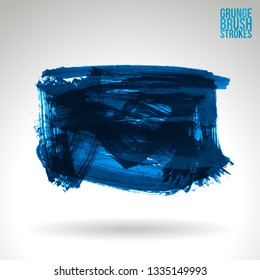 Blue brush stroke and texture. Grunge vector abstract hand - painted element. Underline and border design.