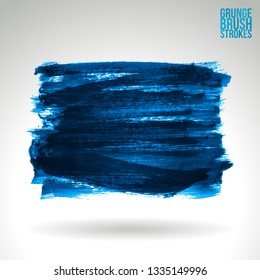 Blue brush stroke and texture. Grunge vector abstract hand - painted element. Underline and border design.