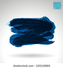 Blue brush stroke and texture. Grunge vector abstract hand - painted element. Underline and border design.