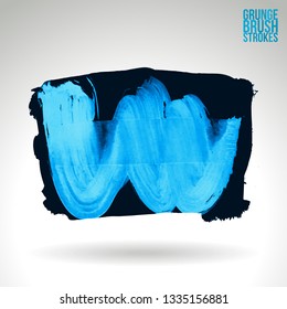 Blue brush stroke and texture. Grunge vector abstract hand - painted element. Underline and border design.