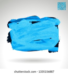 Blue brush stroke and texture. Grunge vector abstract hand - painted element. Underline and border design.