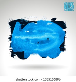 Blue brush stroke and texture. Grunge vector abstract hand - painted element. Underline and border design.