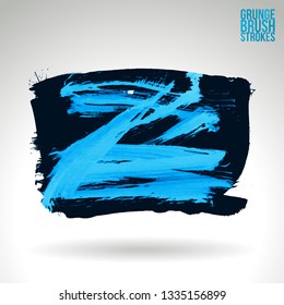 Blue brush stroke and texture. Grunge vector abstract hand - painted element. Underline and border design.