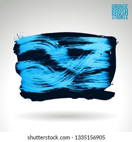 Blue brush stroke and texture. Grunge vector abstract hand - painted element. Underline and border design.