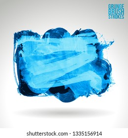 Blue brush stroke and texture. Grunge vector abstract hand - painted element. Underline and border design.