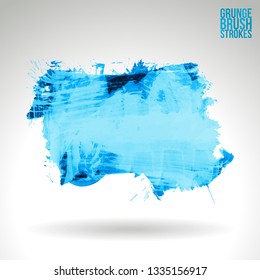 Blue brush stroke and texture. Grunge vector abstract hand - painted element. Underline and border design.