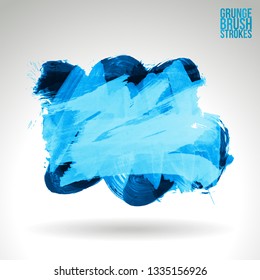 Blue brush stroke and texture. Grunge vector abstract hand - painted element. Underline and border design.