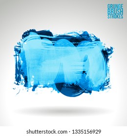 Blue brush stroke and texture. Grunge vector abstract hand - painted element. Underline and border design.