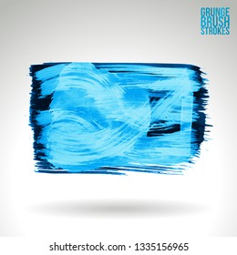Blue brush stroke and texture. Grunge vector abstract hand - painted element. Underline and border design.
