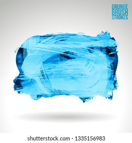 Blue brush stroke and texture. Grunge vector abstract hand - painted element. Underline and border design.