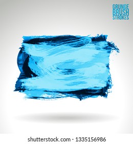 Blue brush stroke and texture. Grunge vector abstract hand - painted element. Underline and border design.