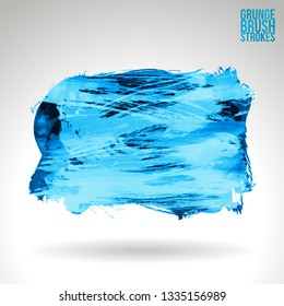 Blue brush stroke and texture. Grunge vector abstract hand - painted element. Underline and border design.