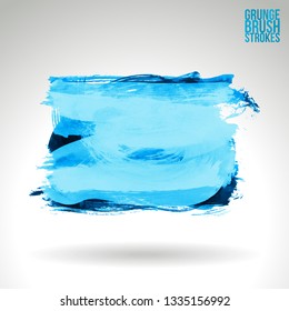 Blue brush stroke and texture. Grunge vector abstract hand - painted element. Underline and border design.