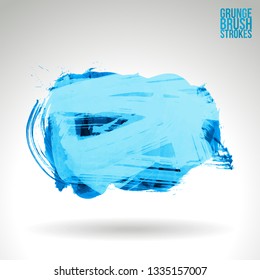 Blue brush stroke and texture. Grunge vector abstract hand - painted element. Underline and border design.