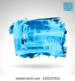 Blue brush stroke and texture. Grunge vector abstract hand - painted element. Underline and border design.
