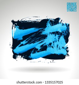 Blue brush stroke and texture. Grunge vector abstract hand - painted element. Underline and border design.