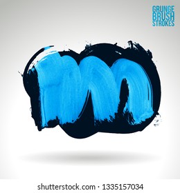 Blue brush stroke and texture. Grunge vector abstract hand - painted element. Underline and border design.
