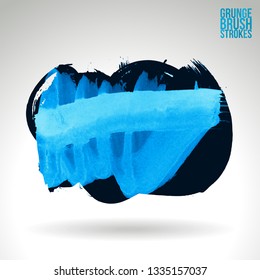 Blue brush stroke and texture. Grunge vector abstract hand - painted element. Underline and border design.