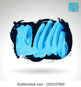 Blue brush stroke and texture. Grunge vector abstract hand - painted element. Underline and border design.