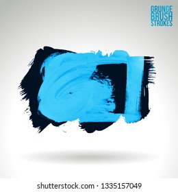 Blue brush stroke and texture. Grunge vector abstract hand - painted element. Underline and border design.