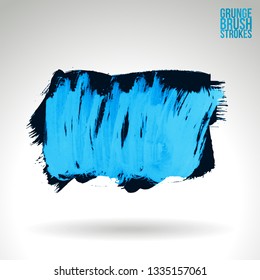 Blue brush stroke and texture. Grunge vector abstract hand - painted element. Underline and border design.