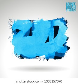 Blue brush stroke and texture. Grunge vector abstract hand - painted element. Underline and border design.