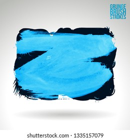 Blue brush stroke and texture. Grunge vector abstract hand - painted element. Underline and border design.