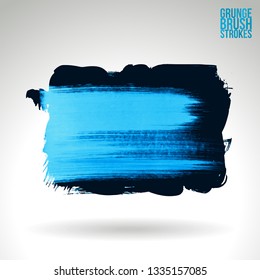 Blue brush stroke and texture. Grunge vector abstract hand - painted element. Underline and border design.