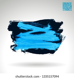 Blue brush stroke and texture. Grunge vector abstract hand - painted element. Underline and border design.