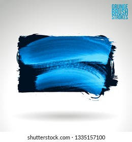 Blue brush stroke and texture. Grunge vector abstract hand - painted element. Underline and border design.