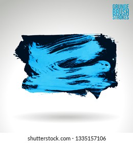 Blue brush stroke and texture. Grunge vector abstract hand - painted element. Underline and border design.