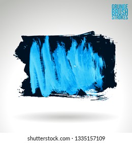 Blue brush stroke and texture. Grunge vector abstract hand - painted element. Underline and border design.