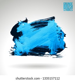 Blue brush stroke and texture. Grunge vector abstract hand - painted element. Underline and border design.