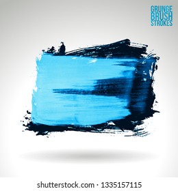 Blue brush stroke and texture. Grunge vector abstract hand - painted element. Underline and border design.