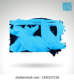 Blue brush stroke and texture. Grunge vector abstract hand - painted element. Underline and border design.