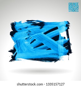 Blue brush stroke and texture. Grunge vector abstract hand - painted element. Underline and border design.