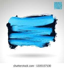 Blue brush stroke and texture. Grunge vector abstract hand - painted element. Underline and border design.