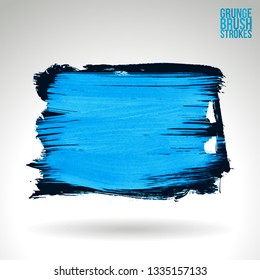 Blue brush stroke and texture. Grunge vector abstract hand - painted element. Underline and border design.