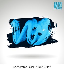 Blue brush stroke and texture. Grunge vector abstract hand - painted element. Underline and border design.