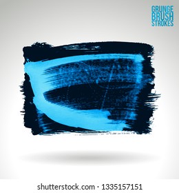 Blue brush stroke and texture. Grunge vector abstract hand - painted element. Underline and border design.
