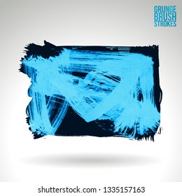 Blue brush stroke and texture. Grunge vector abstract hand - painted element. Underline and border design.