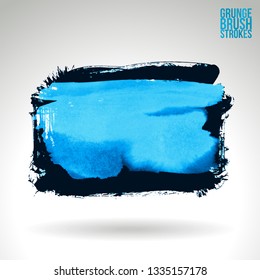Blue brush stroke and texture. Grunge vector abstract hand - painted element. Underline and border design.