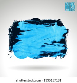Blue brush stroke and texture. Grunge vector abstract hand - painted element. Underline and border design.