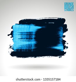 Blue brush stroke and texture. Grunge vector abstract hand - painted element. Underline and border design.