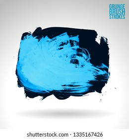 Blue brush stroke and texture. Grunge vector abstract hand - painted element. Underline and border design.